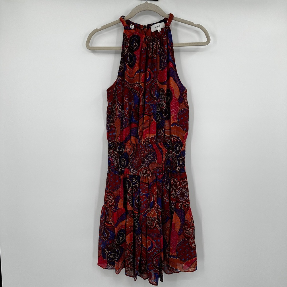A.L.C. Cory‎ High Neck Paisley Print Silk Halter Mini Dress Size 0